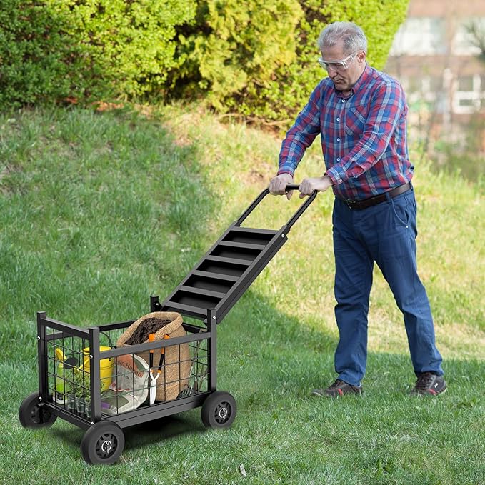 Garden Cart with Seat, 3-in-1 Rolling Seat with Wheels - Image 2