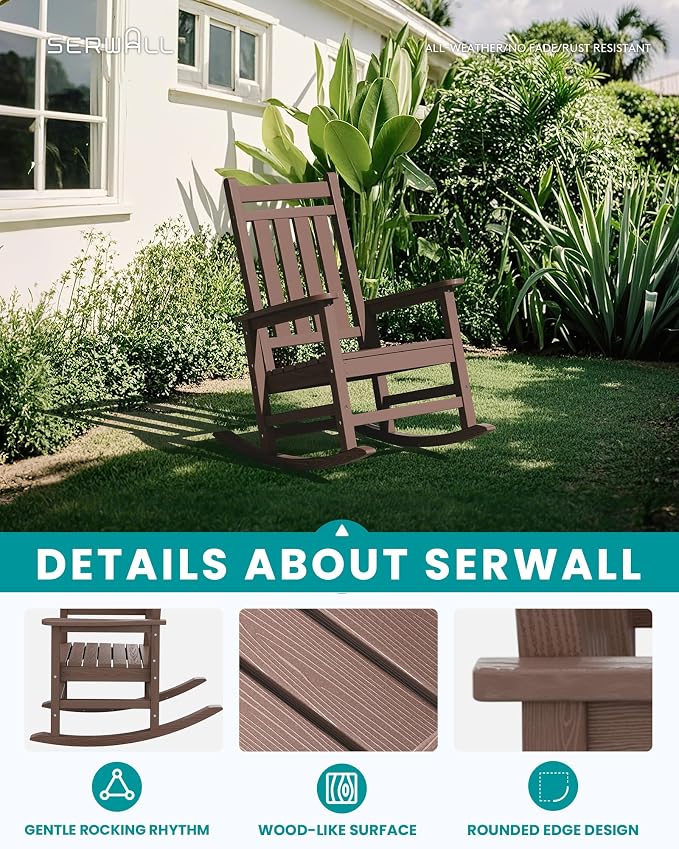 SERWALL Outdoor Rocking Chair Set of 2, HDPE Rocker - Image 3
