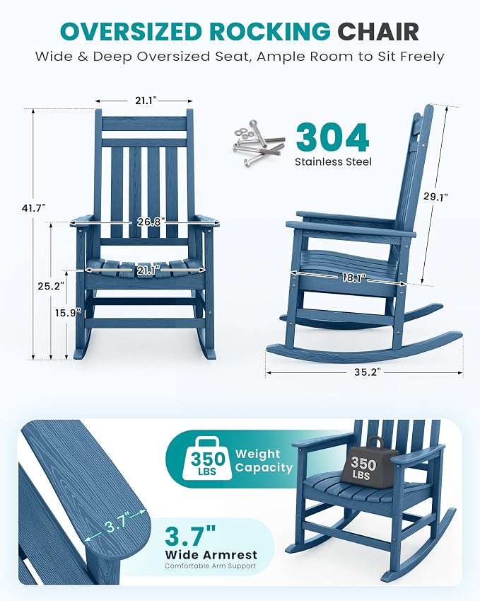 SERWALL Outdoor Rocking Chair, Oversized Rocking Chair - Image 3