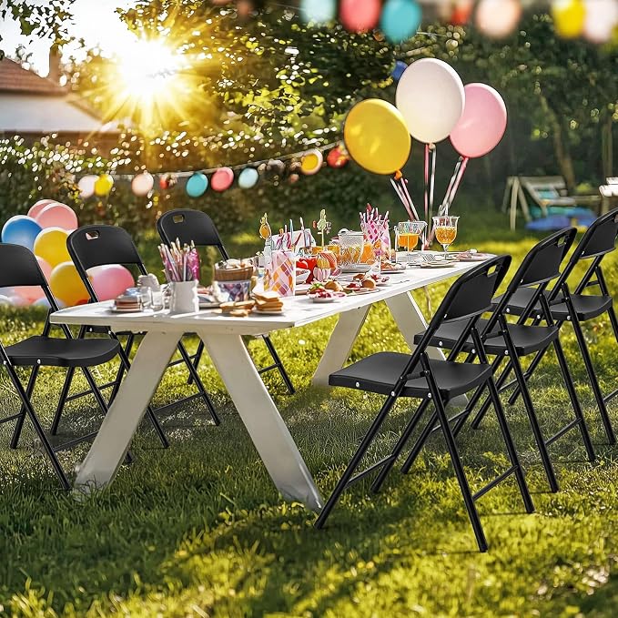 Bonnlo 10-Pack Black Plastic Folding Chairs, Portable Seat - Image 2