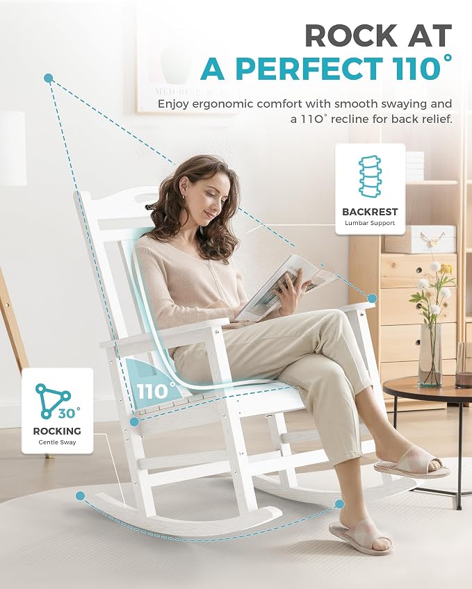 Oversized Outdoor Rocking Chairs Set of 8, 380lbs Heavy-Duty Large Patio Rocker - Image 5