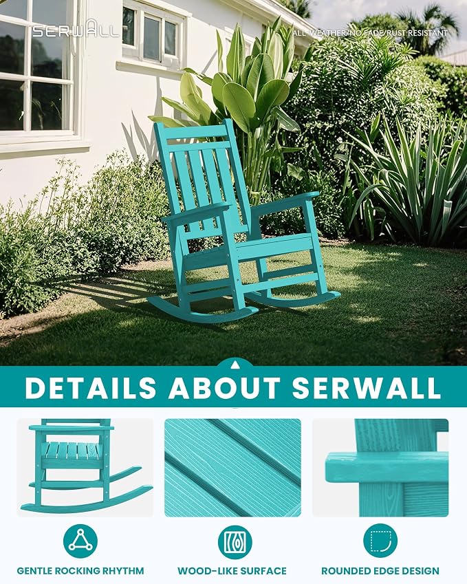 SERWALL Outdoor Rocking Chair Set of 4, HDPE Rocker - Image 3