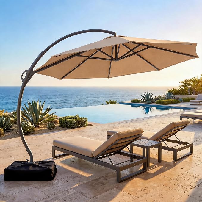 Outdoor Patio Umbrella with Base included, 11 FT Deluxe Curvy Cantilever by LAUSAINTHOME
