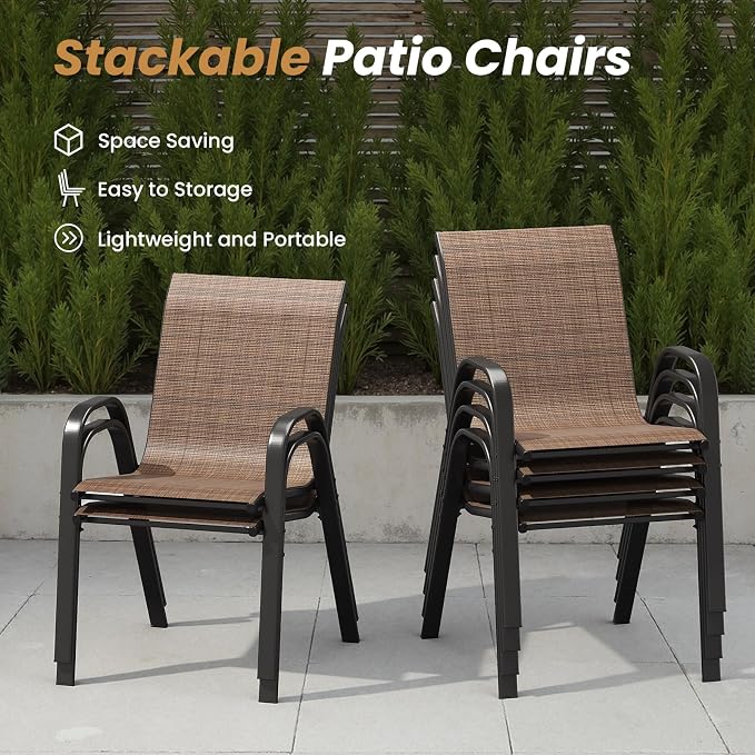 Patio Chairs Set of 6, Stackable Outdoor Dining Chairs - Image 4