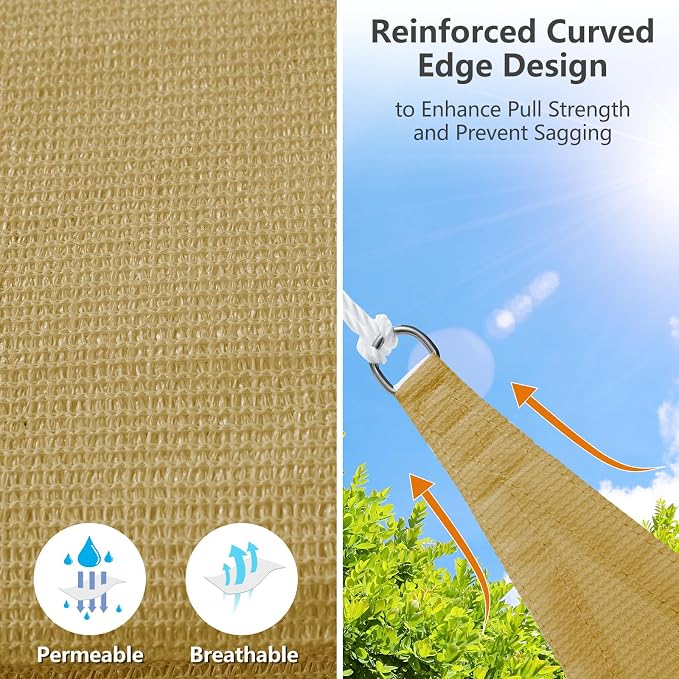 10' x 10' Rectangle Sun Shade Sail, 185 GSM HDPE, Sand | 95% UV block, - Image 3