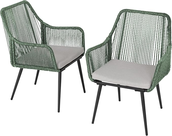 Patio Dining Chairs Outdoor Dining Chairs Set of 4, Woven Twisted Wicker Rattan - Image 9