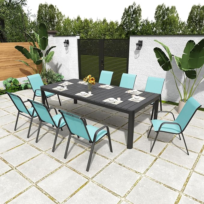 Light Blue Patio Chairs Set of 6, Stackable Outdoor Dining Chairs - Image 8
