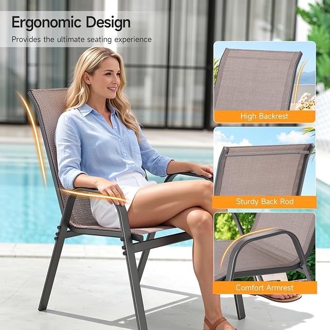Patio Chairs Set of 2, Stackable Outdoor Dining Chairs | All Weather Dining Set - Image 7