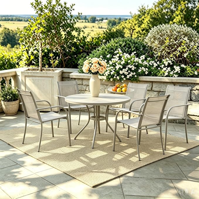Stackable Patio Chairs Set of 4, Outdoor Dining Chairs - Image 3