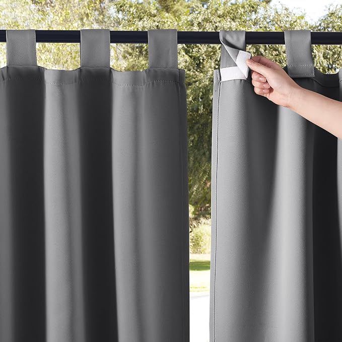 NICETOWN 2 Panels Grey Patio Outdoor Curtainss Weighted and Thick Waterproof by NICETOWN