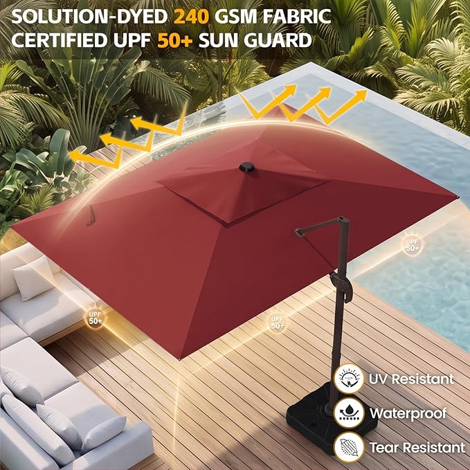 9x12 FT Patio Cantilever Umbrella, Rectangular Heavy Duty Offset Umbrella - Image 5
