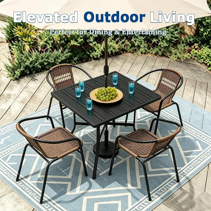 4 Stackable Wicker Patio Chairs, Weather-Resistant Outdoor Seating - Image 4
