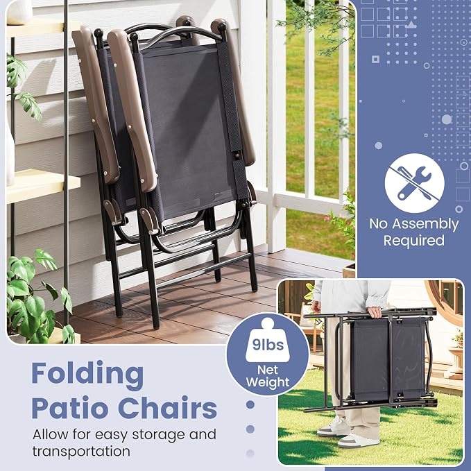 GIANTEX Set of 4 Patio Folding Chairs, Outdoor Patio Dining Chairs w/Armrest - Image 5