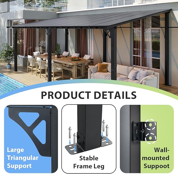 Aoxun 20’x10’ Gazebo with Aluminum Frame & Polycarbonate Panel, Outdoor Patio - Image 3