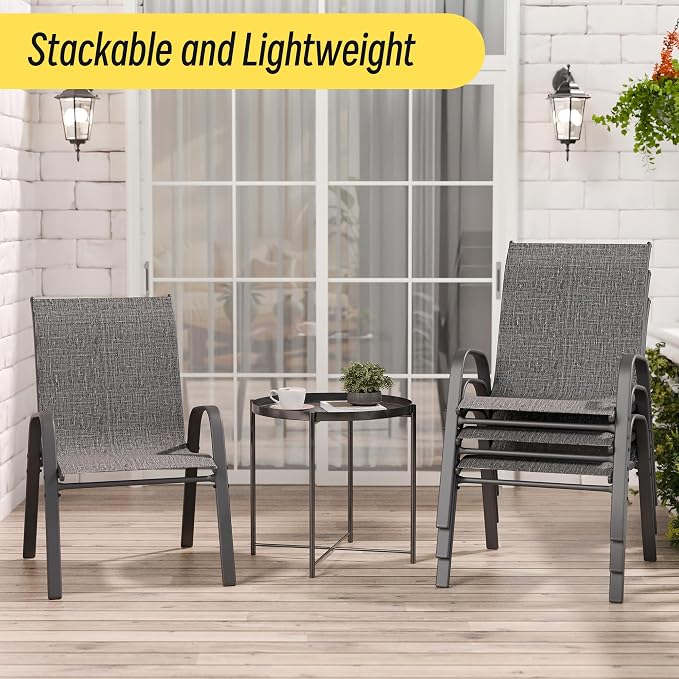 Patio Chairs Set of 4, Stackable Outdoor Dining Chairs Set - Image 8