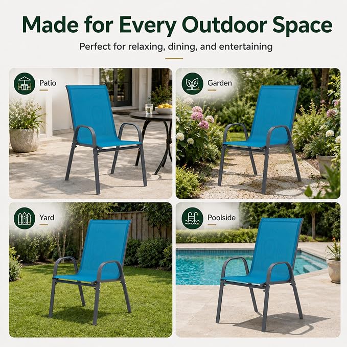 Majnesvon Outdoor Patio Chairs Set of 8, Stackable Patio Chairs, Front Porch - Image 6
