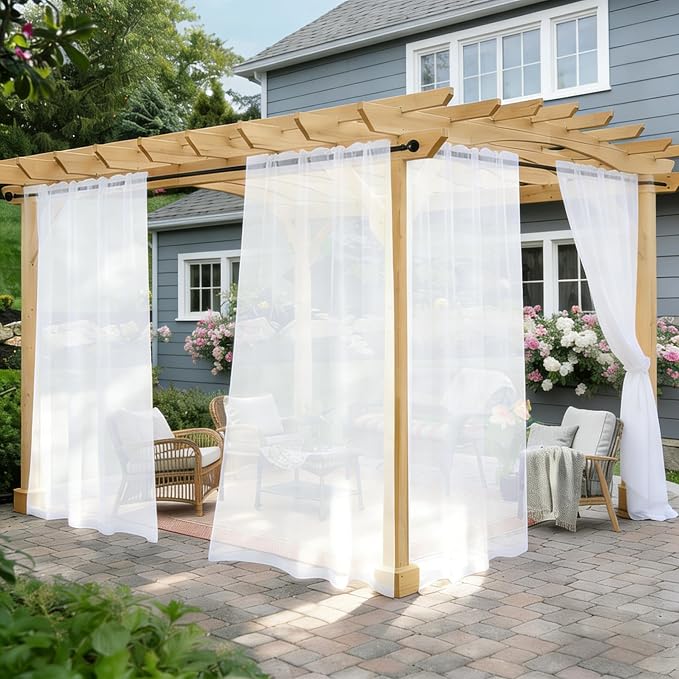 Outdoor Sheer Curtains for Patio Waterproof, 4 Panels Rod Pocket Indoor/Outdoor by Awnmeow