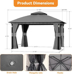 Patio Gazebo 11'x13' with LED Lights & Bluetooth Speaker, Heavy Duty Outdoor - Image 3