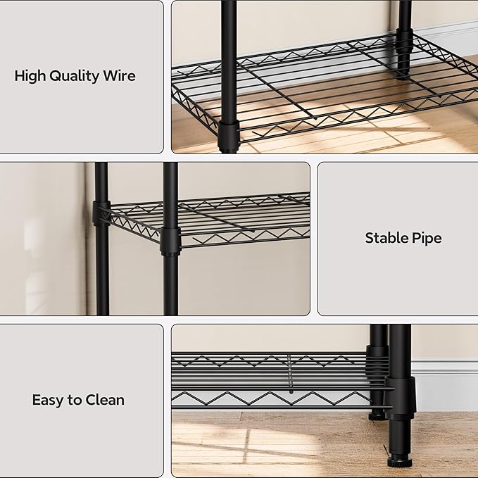 M MZG 5 Tiers Shelf Metal Storage Shelves Wire Rack Closet Organizers - Image 4