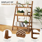 39.4" Bamboo Ladder Shelf Plant Shelf, 3 Tier Foldable Ladder Flower Pot - Image 9