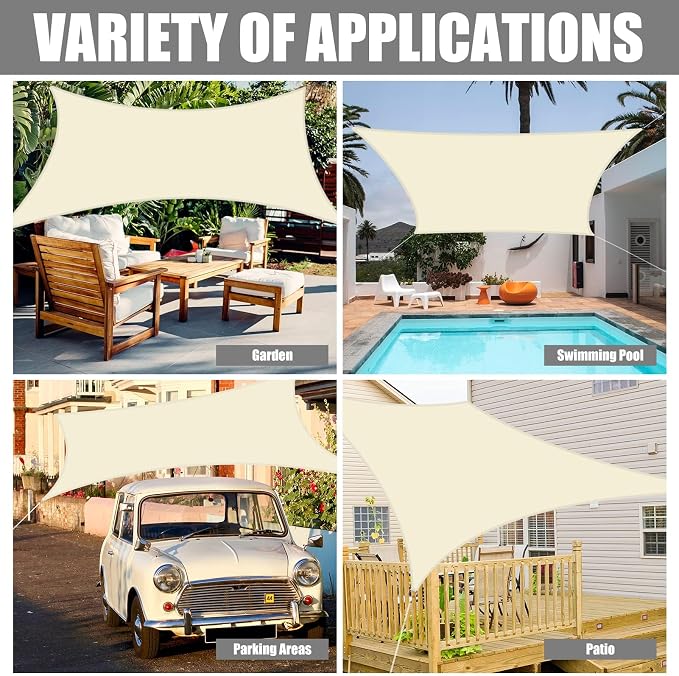 Neween Shade Sails, Waterproof Sun Shade Sail Rectangle UV Block Canopy Sun - Image 6