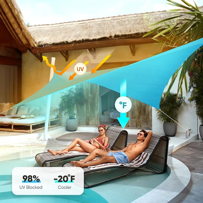 Quictent Sun Shade Sail for Patio w/Hardware Kit 185GSM 20x20ft Turquoise | - Image 3