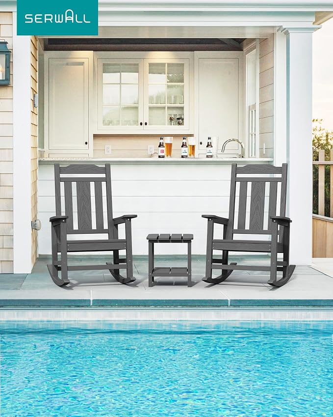 SERWALL HDPE Oversized Outdoor Rocking Chairs Set of 2, Patio Rocker, All - Image 2