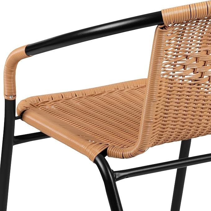 Flash Furniture Lila 4 Pack Beige Rattan Indoor-Outdoor Restaurant Stack Chair - Image 12