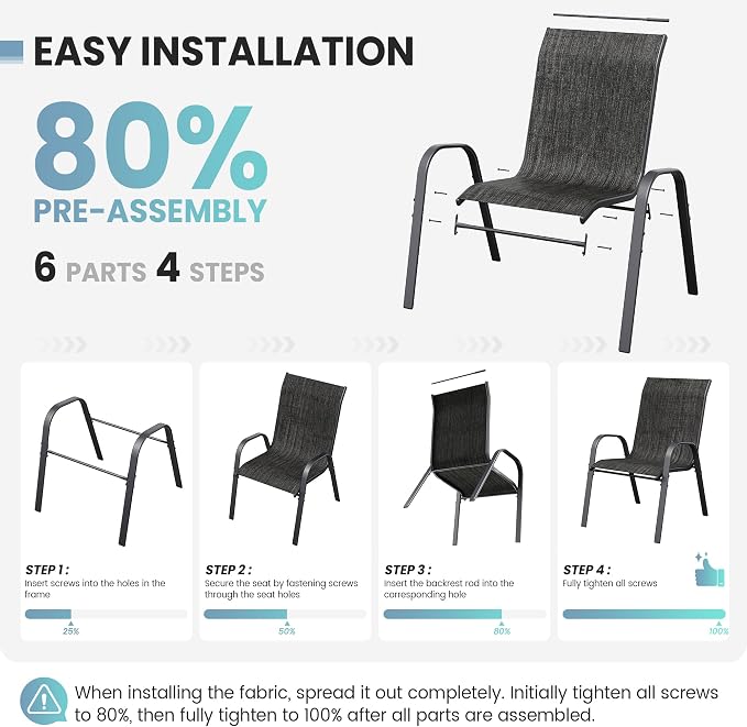 Patio Dining Chairs Set of 8, Stackable Dining Chairs High Back, Breathable - Image 8