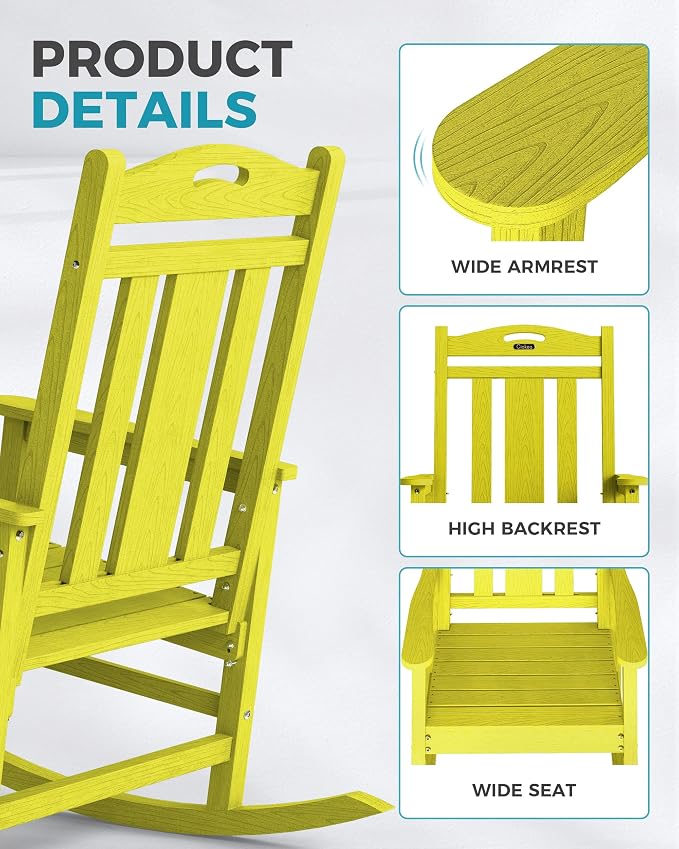 Oversized Outdoor Rocking Chairs Set of 3, 380lbs Heavy-Duty Large Patio Rocker - Image 5