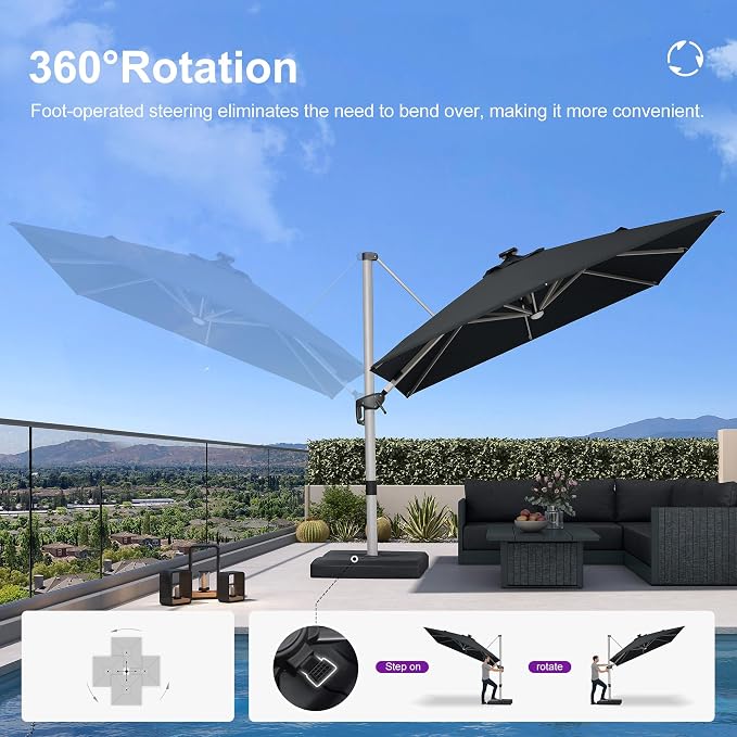 PURPLE LEAF Cantilever Umbrella 9' X 9' Solar LED Light Patio Deck, Stays bright - Image 5