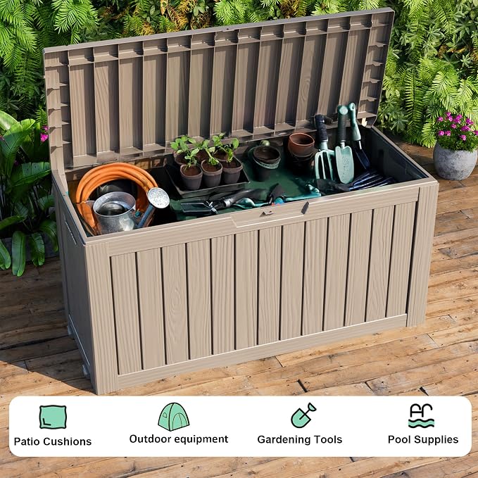 PatioZen 90 Gallon Deck Box Outdoor, Weatherproof Resin Patio Storage Box - Image 4