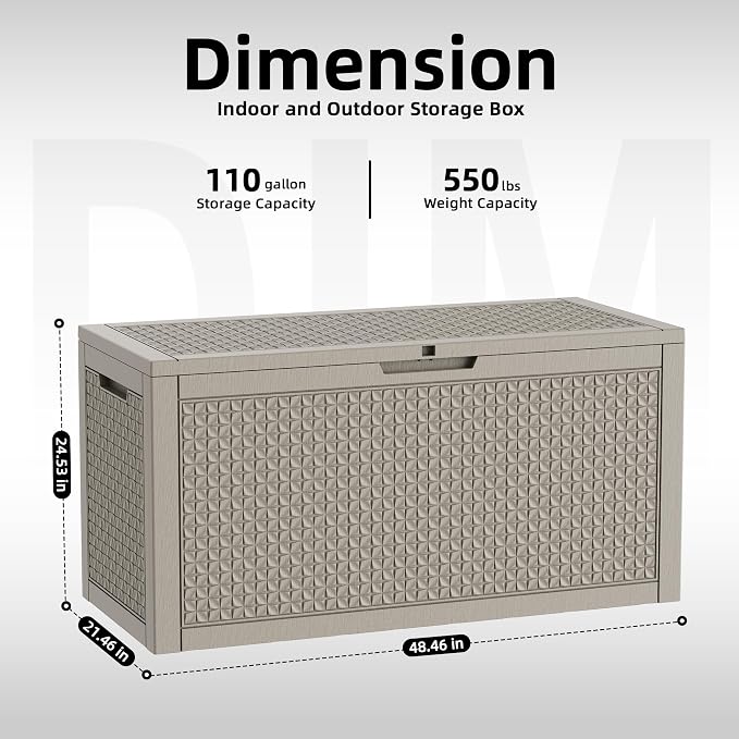110 Gallon Outdoor Deck Box, Resin Waterproof Storage Box - Image 2