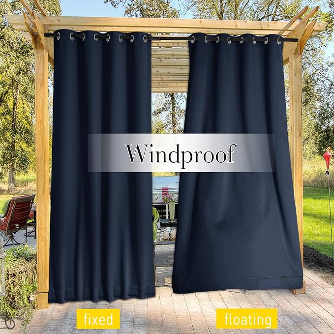 NICETOWN Weighted Curtains for Patio Waterproof W66xL84 Navy 2 Panels | Gazebo - Image 5