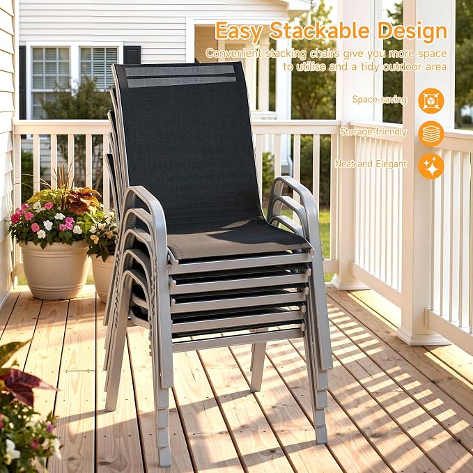 Patio Chairs Set of 4, Stackable Outdoor Dining Chairs | All Weather Dining Set - Image 9