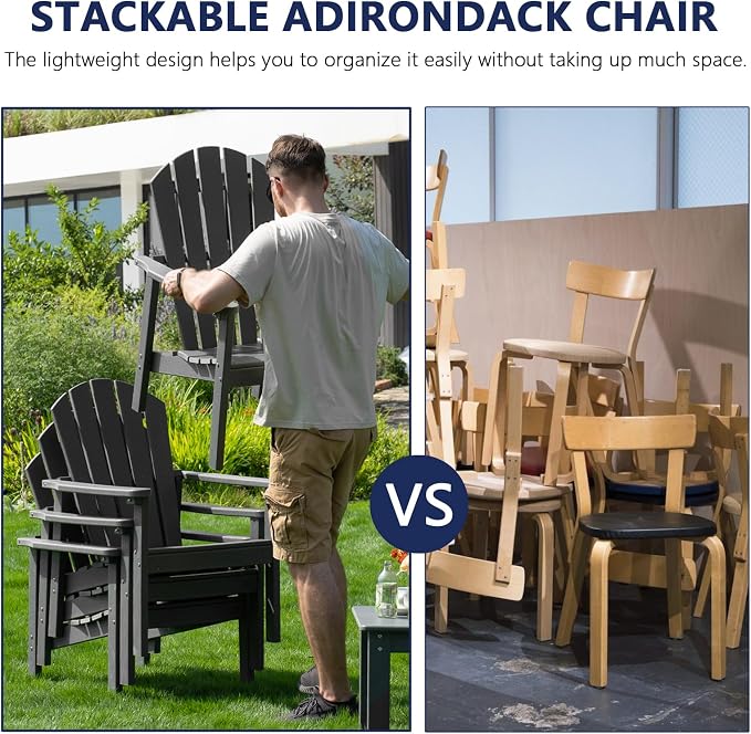 Stackable Set, 4 Chairs with 47in Table, All-Weather HDPE, 4 Stackable - Image 6