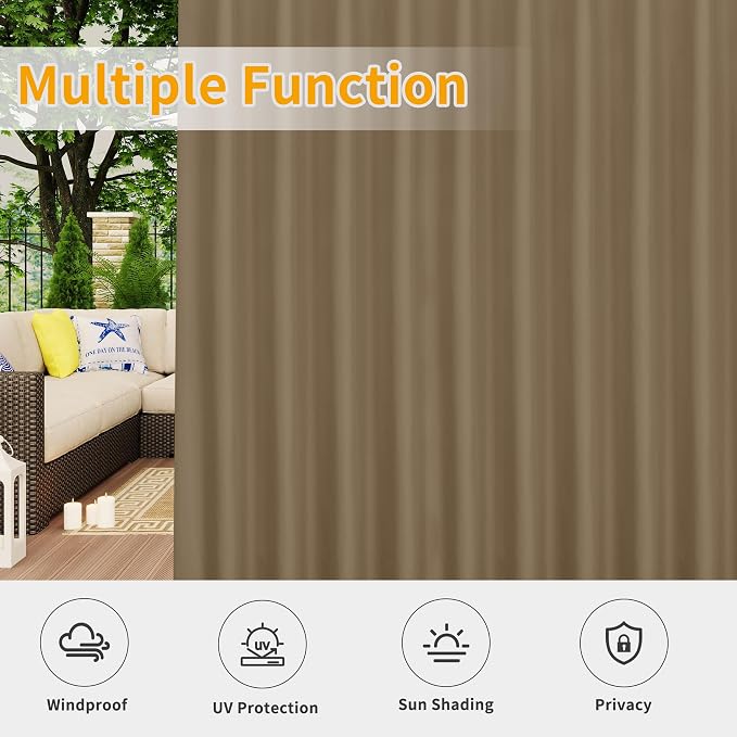 Easy-Going Outdoor Patio Curtains 2 Panels, 110x96 inch, Khaki | Privacy - Image 5