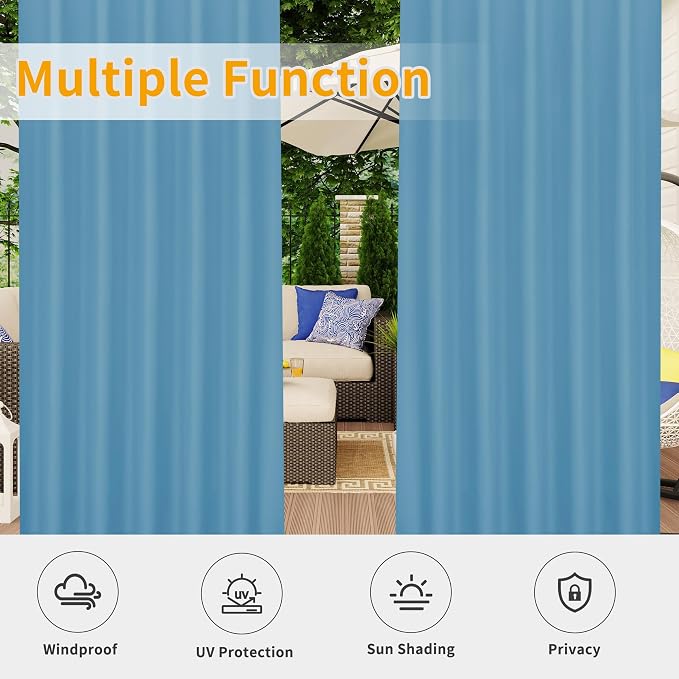 Easy-Going Outdoor Patio Curtains 2 Panels, 54x84 inch, Sky Blue | Privacy - Image 5