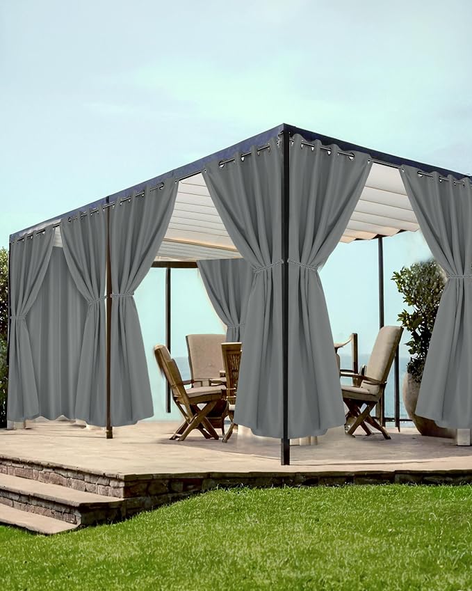 Grommet Outdoor Curtains for Patio Waterproof 8 Pcs 54x120 In Grey | by HolidayIdeas