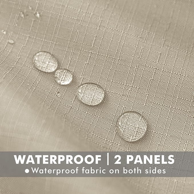 Linen Outdoor Curtains for Patio Waterproof 4 Pcs 54x108 In Cream | Light - Image 2