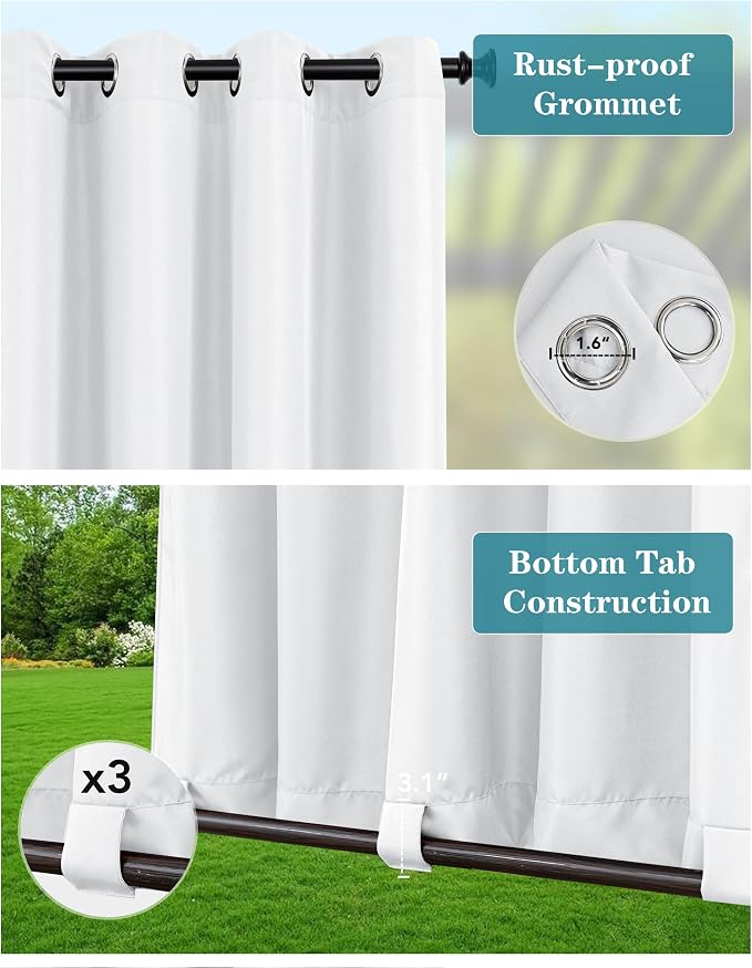 Windproof Outdoor Curtains for Patio Waterproof 4 Pcs 54x84 In White | Grommet - Image 2
