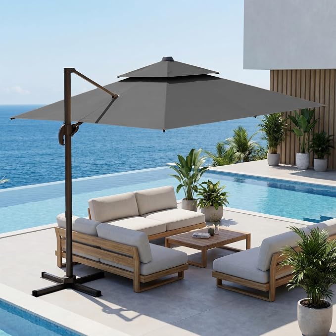 9x12 FT Patio Cantilever Umbrella, Rectangular Heavy Duty Offset Umbrella - Image 9