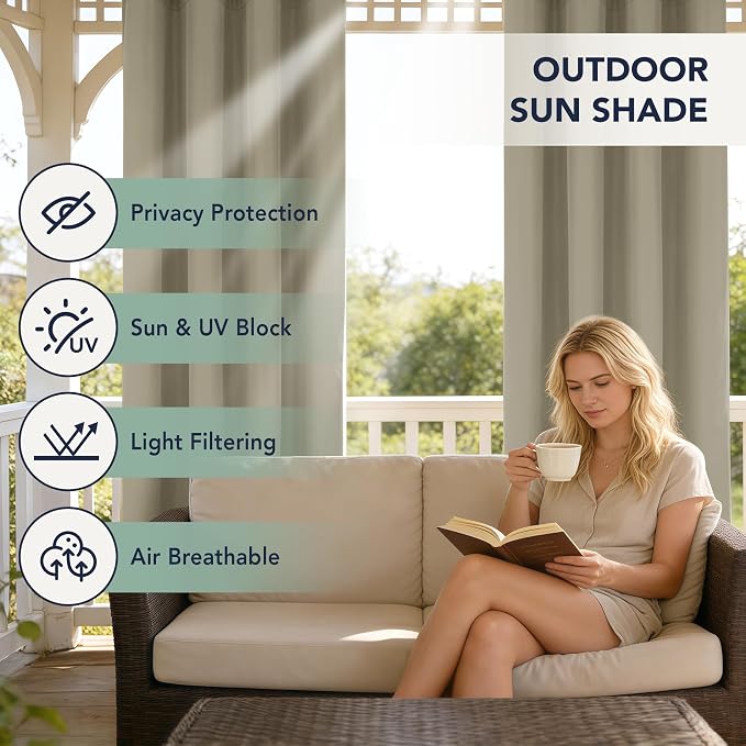 Patio Curtains Outdoor Waterproof, Privacy Drapes | Weatherproof & Sun Blocking - Image 3