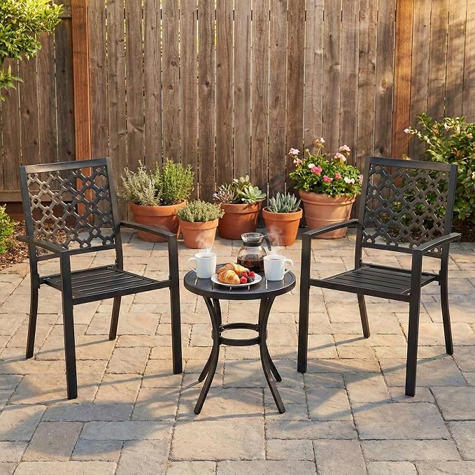 Patio Dining Chairs Set of 4, Stackable Metal High Back Chairs Set - Image 2