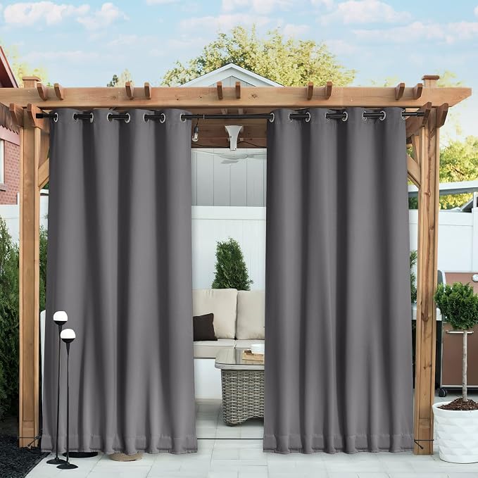 NICETOWN 2 Panels Thermal Outdoor Curtains Windproof W52xL72 Grey | Weighted by NICETOWN