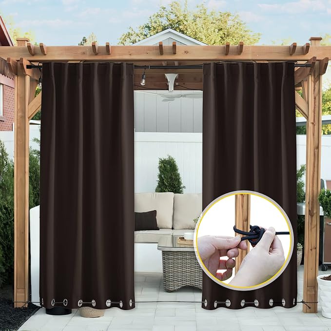 NICETOWN Patio Curtains Outdoor Waterproof W100 x L95 in Brown 2 PCs | - Image 6
