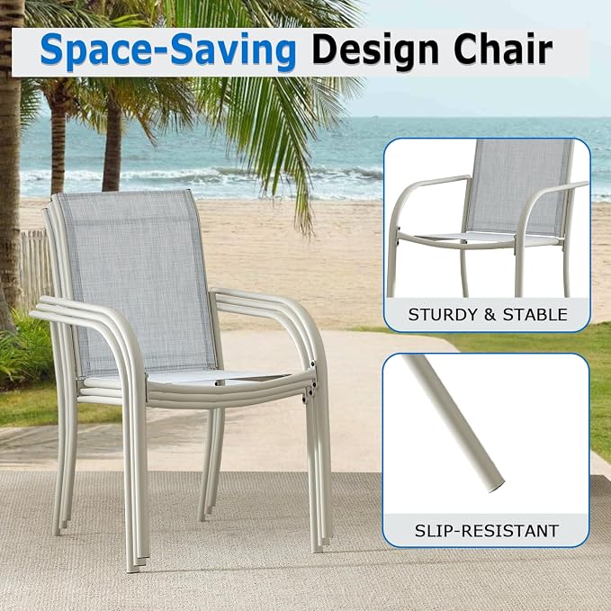 Outdoor Dining Chairs Set of 6, Stackable Patio Chairs - Image 4