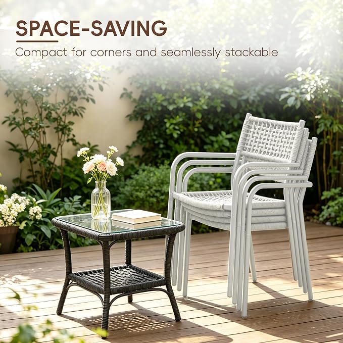 Patio Chairs Set of 4, Stackable Outdoor Dining Chairs - Image 5