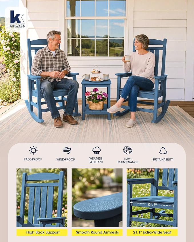 Oversized Outdoor Rocking Chairs Set of 2, HDPE Porch Rockers - Image 6
