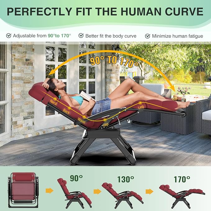 Suteck Oversized Zero Gravity Chair, 500LBS 29In XL Outdoor Recliner Chairs | - Image 4